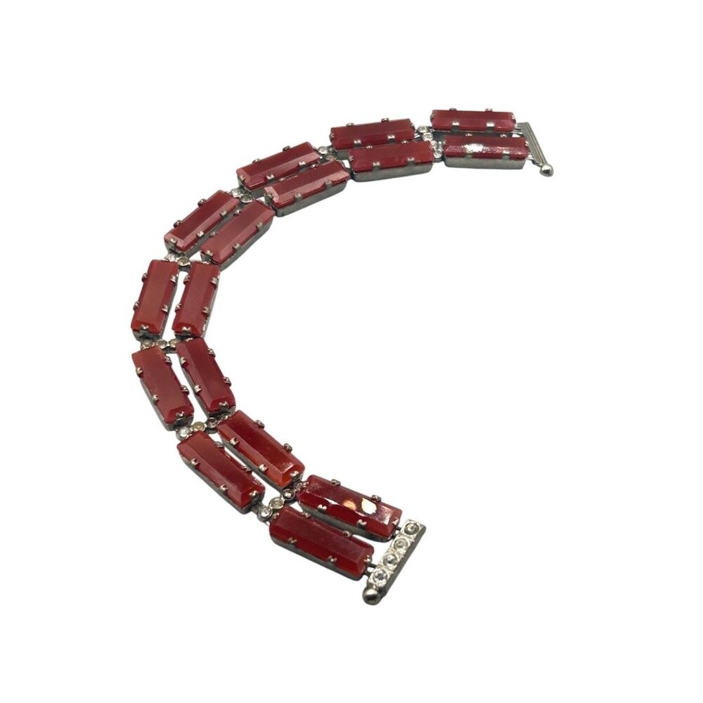 Antique Panel Bracelet 1930s Art Deco Ges Gesch German Paste & Faux Carnelian